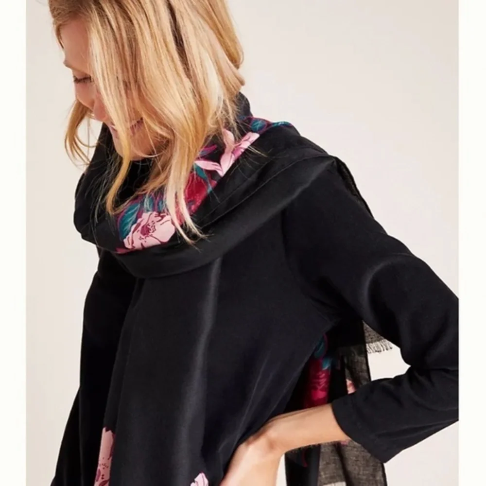Anthropologie Black Floral Oversized Scarf - Picture 2 of 12